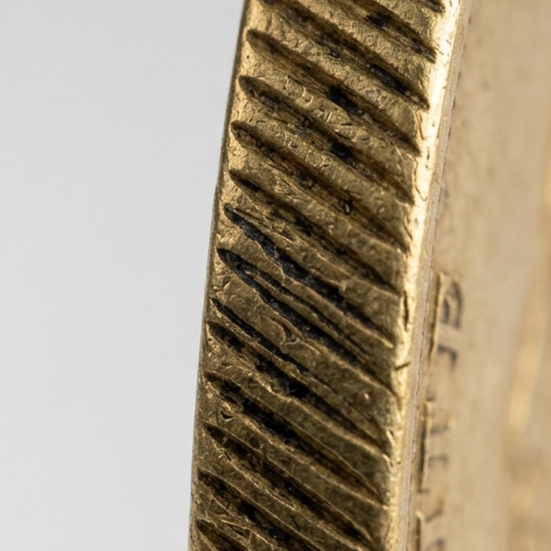Oblique edge treatment on a challenge coin